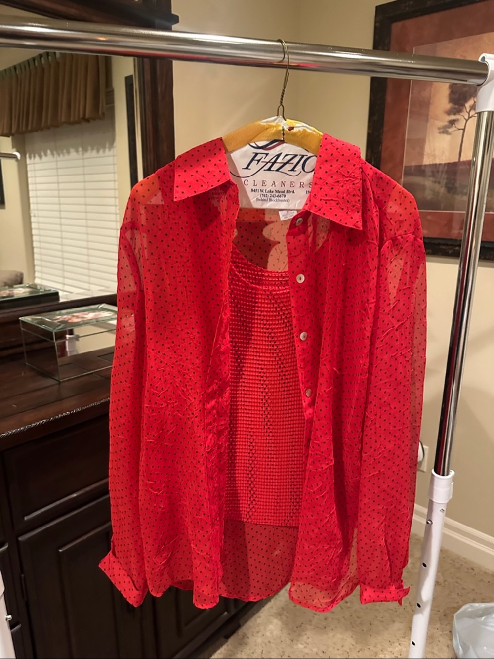 Red Sheer Polka Dot Blouse with Tank - Unbranded